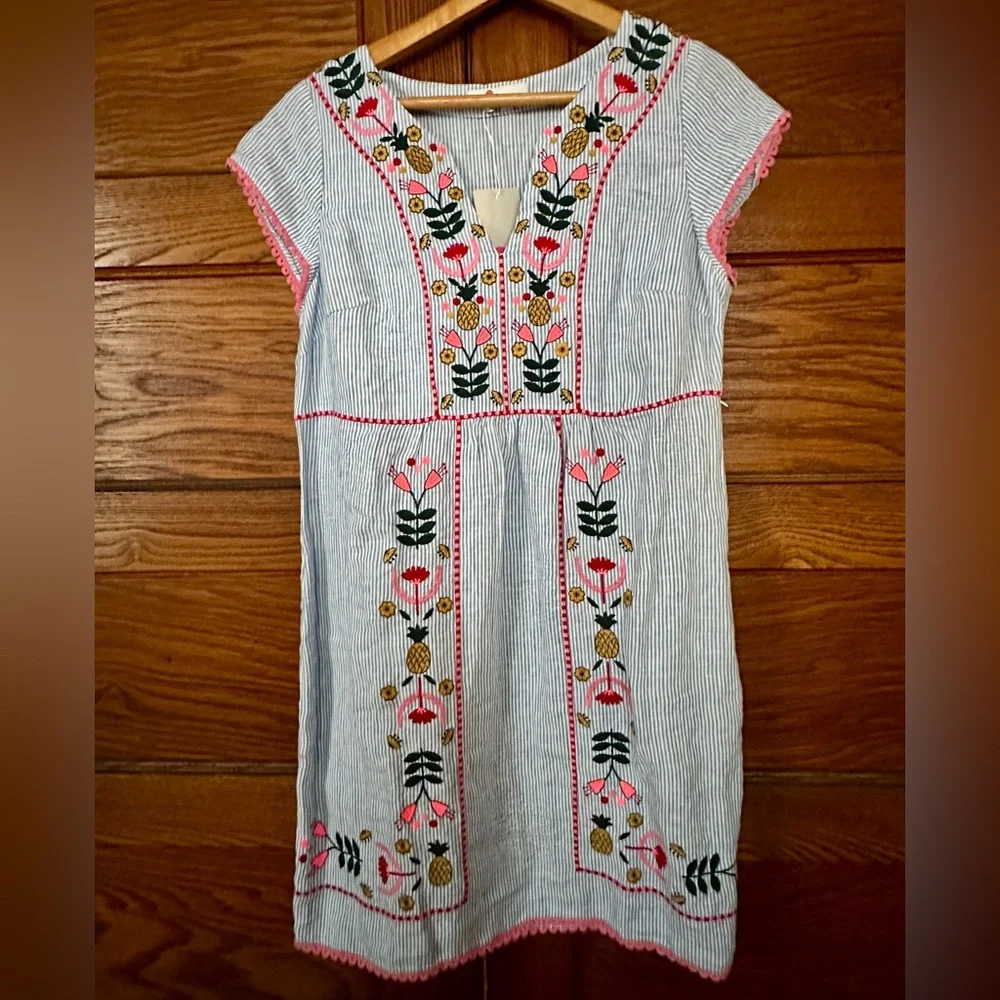 Boden Pink and Blue Embroidered Casual Dress - Picture 1 of 4
